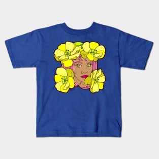 Yellow Poppies and Pink Hair Kids T-Shirt